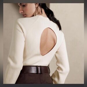 Banana republic Cream Open-Back Ribbed Crew Sweater . Cotton/nylon